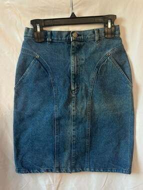 Vintage 80s Calvin Klein High Waisted Denim Pencil Skirt Made in USA